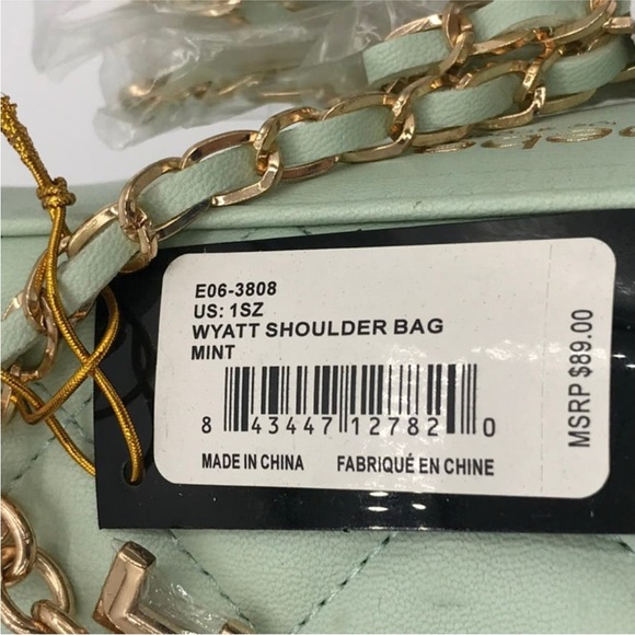 Bebe Women's Wyatt Shoulder Small Purse Bag Mint Green NWT Charms Chain Strap - Picture 7 of 9